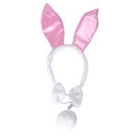 Verkleed set bunny - 3-delig - roze / wit - pluche - verkleed accessoires - konijn / paashaas
