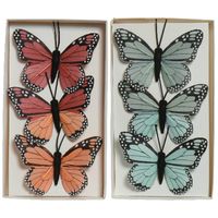 6x stuks decoratie vlinders op draad - blauw - rood - 6 cm - Hobbydecoratieobject - thumbnail