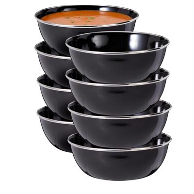 Redcliffs Kommenset - 8x stuks - zwart - 15 x 5 cm - emaille - kamperen/outdoor - schaaltjes