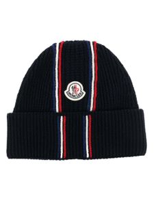 Moncler bonnet en maille à patch logo - Bleu