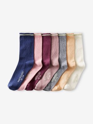 7 paar kniekousen met lurex voor meisjes oudroze