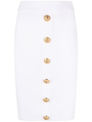 Balmain jupe crayon en maille à design nervuré - Blanc