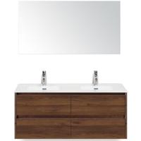 Dante Badmeubelset 120 cm - 4 Laden Walnoot - Keramische Wastafel Wit Cover met Spiegel