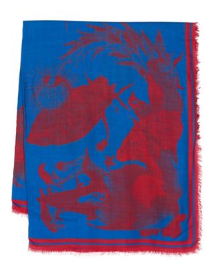 Alexander McQueen écharpe frangée à imprimé graphique - Bleu
