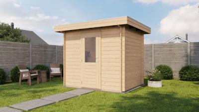 Lugarde Select Arnhem Blokhut 250x200cm 28mm vuren blank- Plat dak- Onbehandeld vurenhout- Lugarde Select