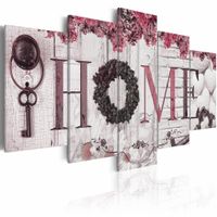 Schilderij - Huis van Herinneringen - Home , wit roze , hout look , 5 luik - thumbnail