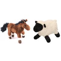 Pluche knuffel boerderijdieren set Schaap/lammetje en Paard van 20 cm - thumbnail