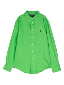 Ralph Lauren Kids chemise en lin à logo brodé - Vert