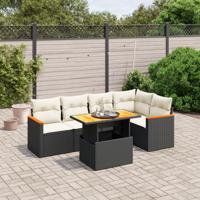 6-delige Loungeset met kussens poly rattan zwart