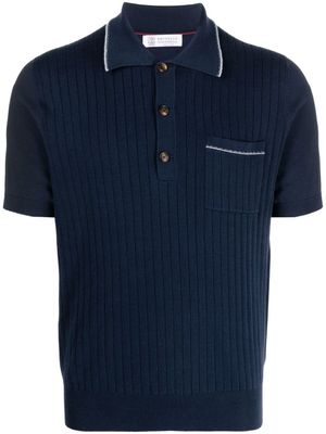 Brunello Cucinelli polo nervuré à manches courtes - Bleu