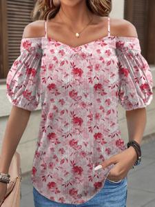 Casual Loose Floral Square Neck Shirt