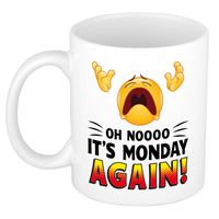 Oh no its Monday again cadeau mok / beker wit met smiley - kado collega - feest mokken