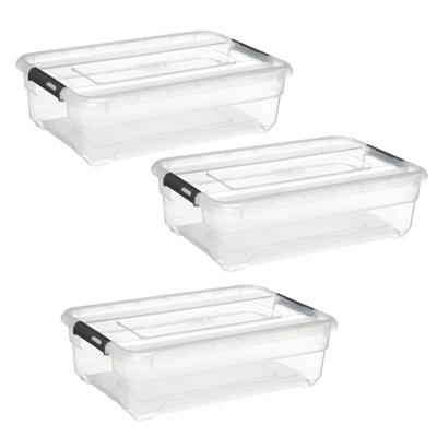 5Five opberg kist met deksel - 3x - Box - 26 liter - 58 x 39 x 18 cm - kunststof - transparant