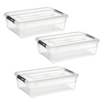 5Five opberg kist met deksel - 3x - Box - 26 liter - 58 x 39 x 18 cm - kunststof - transparant