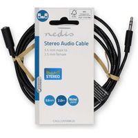 Stereo-Audiokabel | 3,5 mm Male | 3,5 mm Female | Vernikkeld | 2.00 m | Rond | Zwart | Label