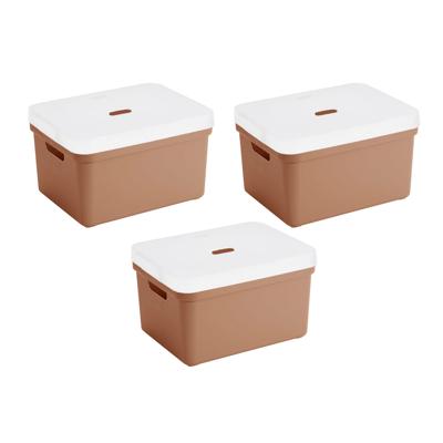 Sunware opbergbox met deksel - 3x - Sigma Home - kunststof - 32 liter - terra - opberg dozen/bakken