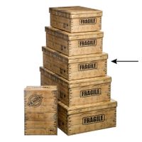 5Five Opbergdoos/box - 4x - houtkleur - L40 x B26.5 x H14 cm - Stevig karton - Woodybox