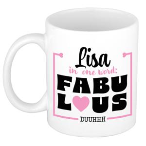 Naam mok Lisa - wit - Fabulous - keramiek - 300 ml - cadeau collega beker