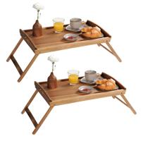 Kesper Dienblad met inklapbare poten - Set van 2x stuks - 35x55 cm - acacia hout - Ontbijt op bed