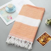 Gestreepte katoenen badhanddoek met kwastjes dunne reizen camping Bad sauna strand Gym zwembad deken absorberend Easy Care (oranje)