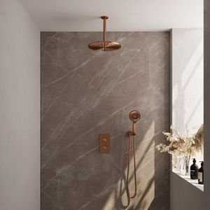 Inbouw Regendouche Set Brauer Copper Edition Plafond Uitloop Ronde Hoofddouche 30 cm Met Handdouche 3 Standen Koper Brauer