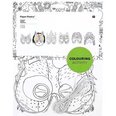 Kinder maskers om in te kleuren - 6x stuks - papier - knutselen kinderfeestje - oogmaskers maken