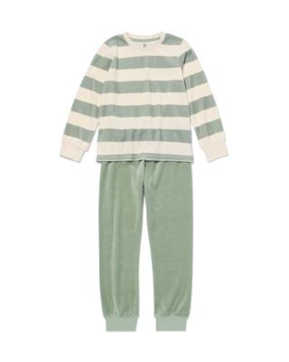 HEMA Kinderpyjama Velours Strepen Groen (groen)