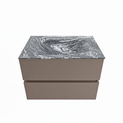 MONDIAZ VICA-DLUX 70cm badmeubel onderkast Smoke 2 lades. Inbouw wastafel CLOUD midden zonder kraangat, kleur Lava.