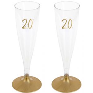 Verjaardag feest champagneglazen - leeftijd - 48x - 20 jaar - goud - kunststof