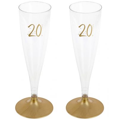 Verjaardag feest champagneglazen - leeftijd - 48x - 20 jaar - goud - kunststof