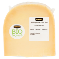 Jumbo Biologische Kaas 50+ Extra Belegen Stuk ca. 450g Aanbieding bij Jumbo |  Per verpakking M.u.v. portieverpakking