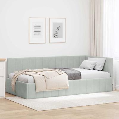 Hoekbedframe met hoofdeinde Lichtgrijs 90 x 200 cm Fluweel