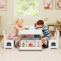 Kindertafel en Stoelset Houten Peuteractiviteitentafel met Opklapbaar Blad Boekenplank en Lades