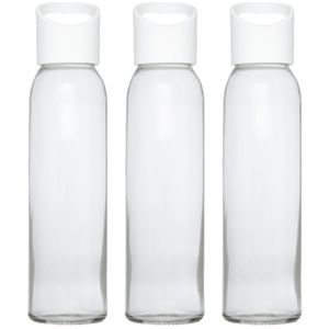 3x stuks glazen waterfles/drinkfles transparant met schroefdop met wit handvat 500 ml