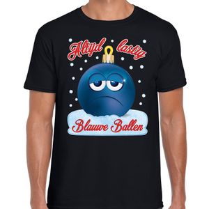 Fout kerst shirt Blauwe ballen zwart voor heren