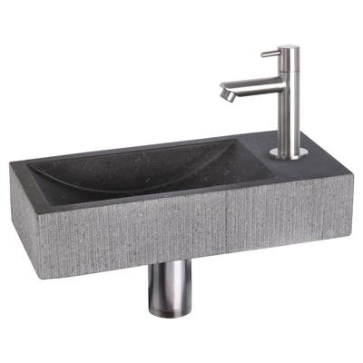 Differnz Ribble fonteinset bombai black - natuursteen - kraan recht - 38 x 18 x 8 cm - mat chroom