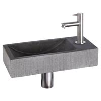 Differnz Ribble fonteinset bombai black - natuursteen - kraan recht - 38 x 18 x 8 cm - mat chroom