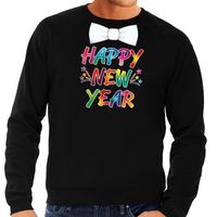 Gekleurde happy new year met strikje sweater / trui zwart voor heren 2XL (56)  - - thumbnail