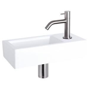 Differnz Ravo fonteinset keramiek - kraan gebogen - 38.5 x 18.5 x 9 cm - mat chroom