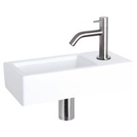 Differnz Ravo fonteinset keramiek - kraan gebogen - 38.5 x 18.5 x 9 cm - mat chroom