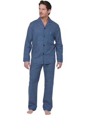 Robson Flanellen Heren Pyjama met knoopsluiting - Donkerblauw
