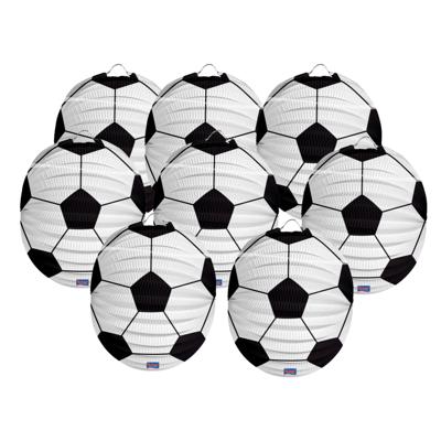 Voetbal thema lampion - 8x - rond - 22 cm - wit/zwart - versiering - sport - papier