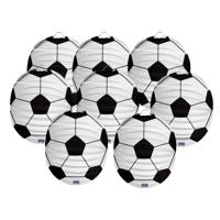 Voetbal thema lampion - 8x - rond - 22 cm - wit/zwart - versiering - sport - papier