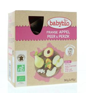 Babybio Vruchtenmoes appel peer perzik 90 gr bio (4 st)