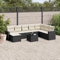 9-delige Loungeset met kussens poly rattan zwart