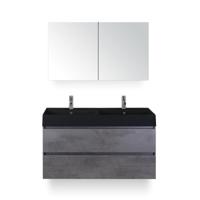 Maxx XL Badmeubelset 120 cm - Beton Antrac - Wastafel Kube Dubbel Zw 2 kraangaten - met Spiegelkast