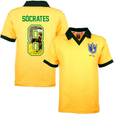 Brazilië Retro Voetbalshirt WK 1986 + Socrates 8 (Photo Style)