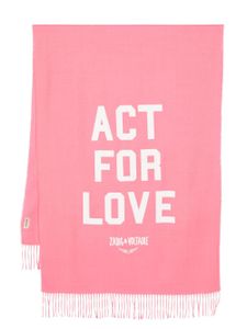 Zadig & Voltaire Kids écharpe frangée à slogan imprimé - Rose