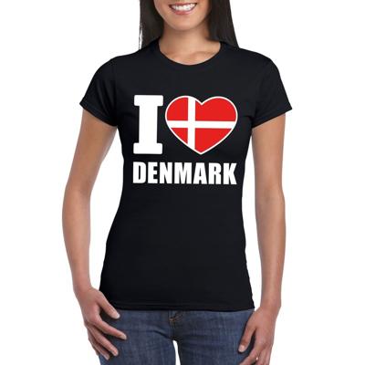 Denemarken supporters kleding t-shirt - voor dames - zwart - met vlag kleuren print - korte mouwen