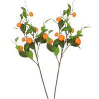 Kunstbloem citrusfruit tak mandarijn/clementine - 2x - 90 cm - oranje - losse steel - Kunst zijdeblo